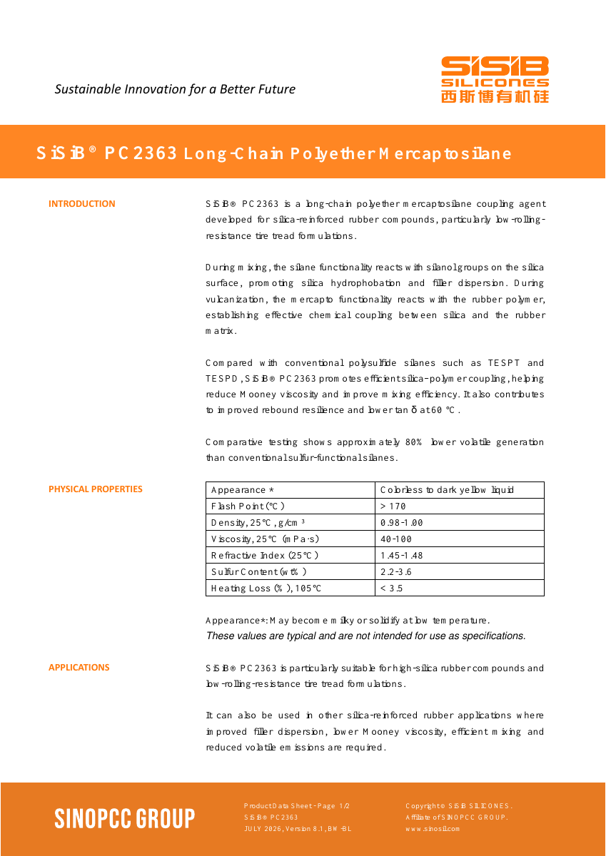 SiSiB® PC2363 original TDS first-page preview