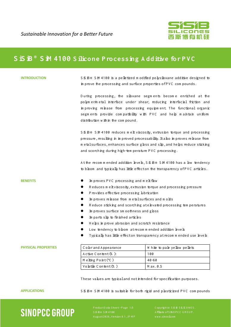 SiSiB® SiM4100 original TDS first-page preview