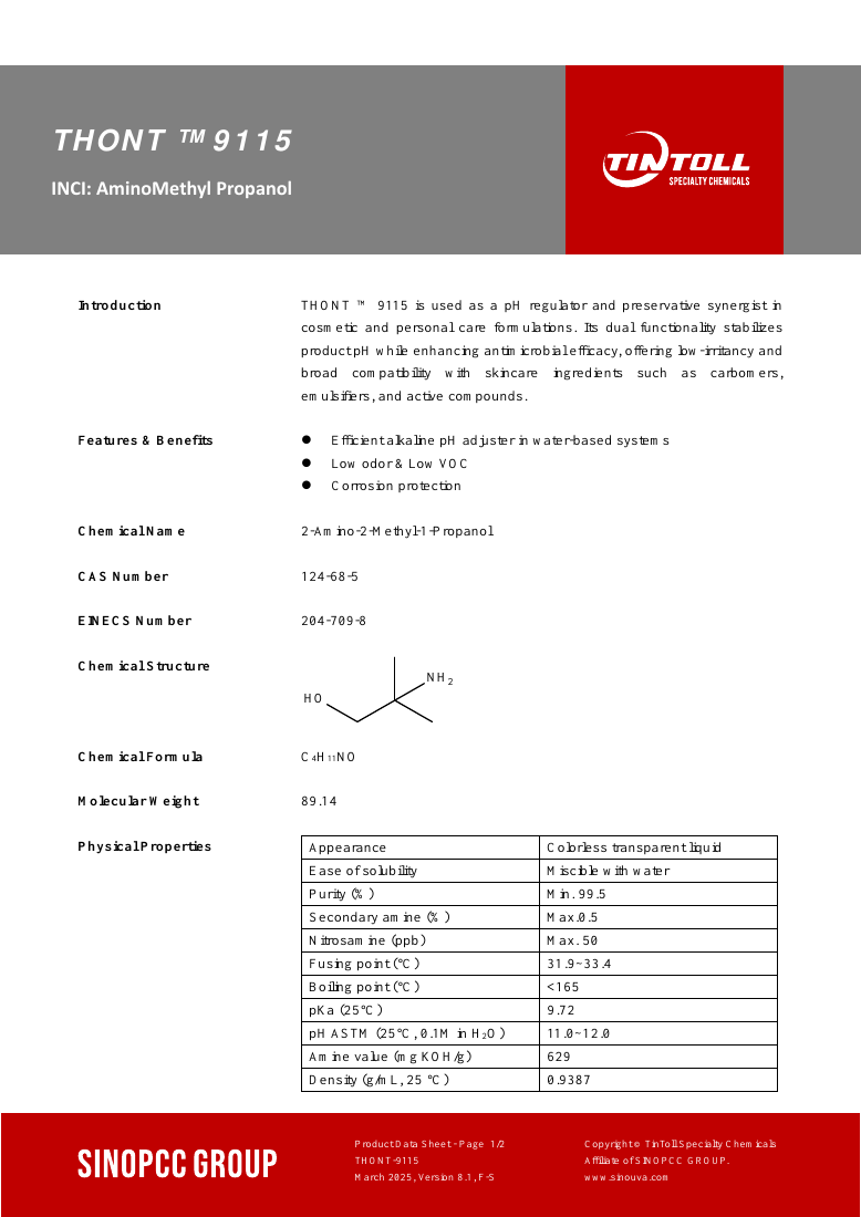 THONT™ 9115 original TDS first-page preview